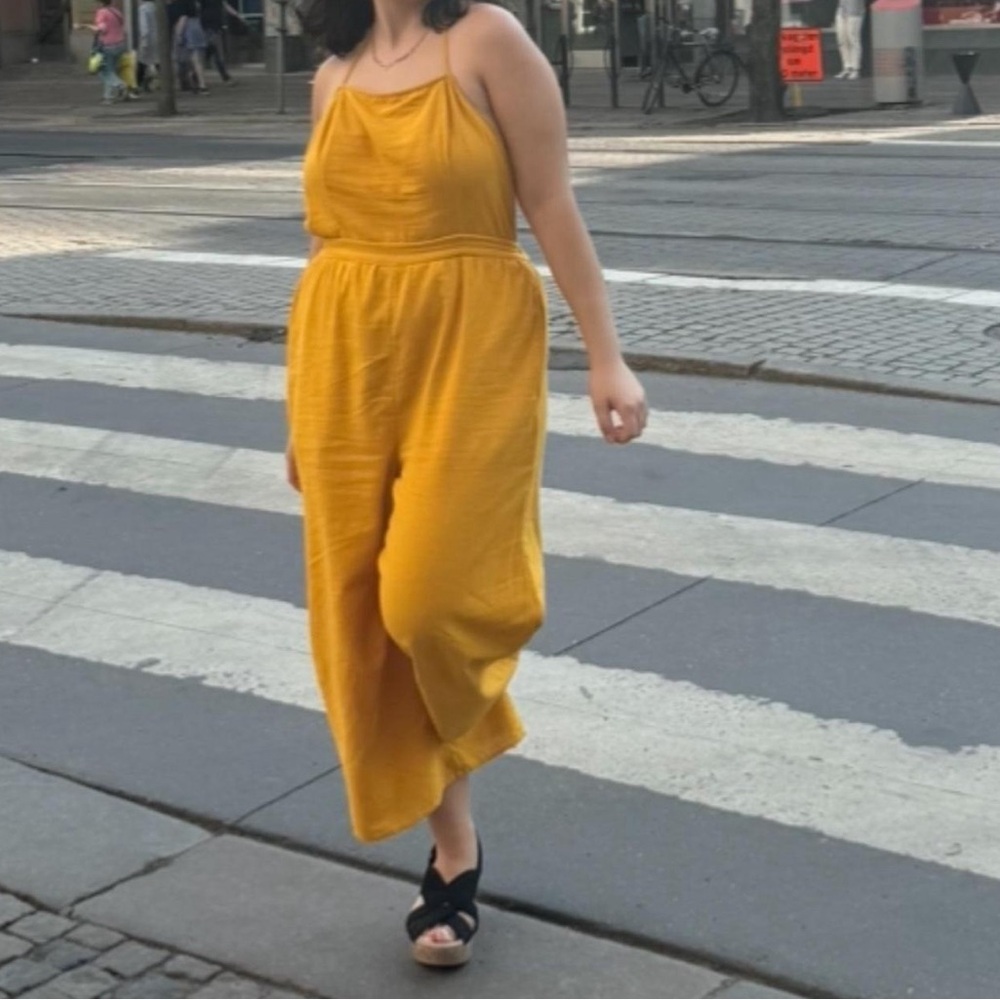 Vintage open back yellow jumpsuit